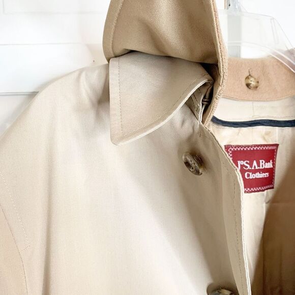 Jos A. Banks Vintage Tan Trench Coat Zip in Wool Liner and Button Collar 40 Long - Picture 9 of 15